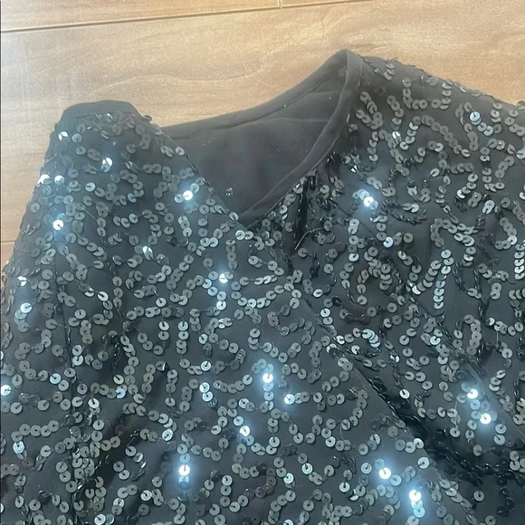 Sparkle & Fade Black Sequin Bomber Jacket - Size S - Cropped Evening Zip-Up - Picture 6 of 6